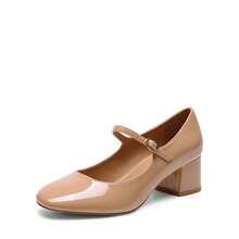 Women's Mary Jane Chunky Heel Pumps Block Heels Closed Toe Comfortable Festival Party Dress Office Shoes - 杏色 - 查看 3