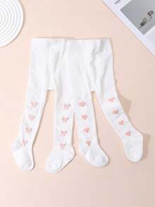 2pcs Baby Girls' Autumn Butterfly & Heart Print Tights, Cute & Ladylike For Daily Basic Matching