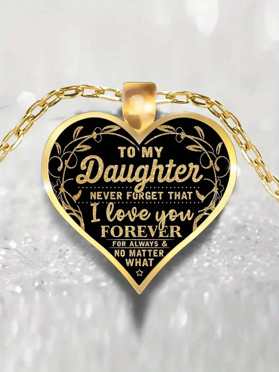 suteyi To My Daughter: Never Forget I Love You Heart Pendant Necklace, Christmas/Birthday Gift - Multicolor - View 1