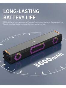 PHILIPS 飞利浦迷你条形音箱 TAB3120，RGB 灯光效果，兼容电视、PC、笔记本电脑、平板电脑、手机，蓝牙 5.3 稳定连接，3.5 毫米 AUX 接口，高音质，3600mAh 大电池，水平垂直放置，适用于游戏、音乐、电影、礼物 - 黑色 - 查看 10