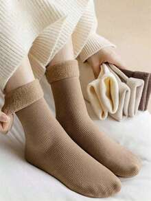 20 Pairs Of Women's Earth Color Snow Socks, Autumn And Winter Vertical Mid-Tube Socks, Fluffy Socks, And Warm Floor Socks With Wool Thickening, Suitable For Everyday Wear And Various Occasions,Random Color