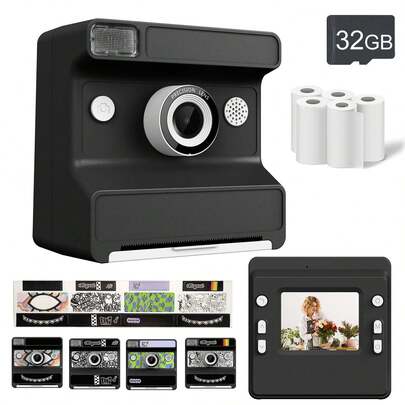 Instant Print Digital Camera With 1080P HD Video,Create And Print Memories Instantly: 1080P HD Instant Camera With 32GB SD Card, Fun Sticker , 3 Photo Paper Rolls & 1300mAh-Lasting Battery - Portable Gift For Parties, Travel And Social Events