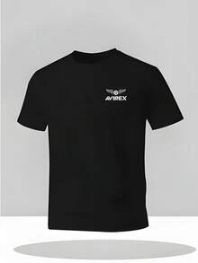 1pc Men'S Summer Casual Short Sleeve T-Shirt - AVIREX Logo & Geometric Print, Soft Breathable Machine-Washable Round Neck Tee, Regular Fit For Daily Wear & Gift Idea, Comfortable Clothing, Modern Casual Style, Soft Fabric Shirt - 黑色 - 查看 1
