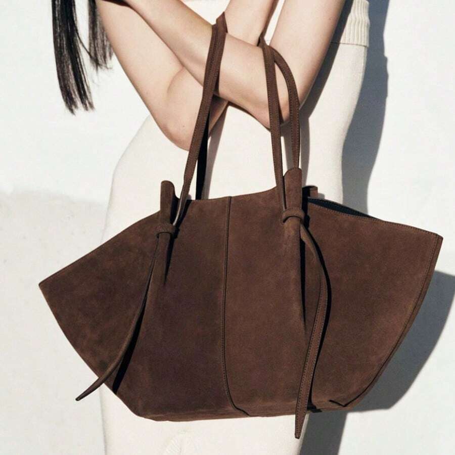 Bolso de mano grande de estilo vintage con capacidad amplia, de ante sintético en forma de trapecio, bolsos de hombro de diseñador para mujeres, bolsos de lujo de piel de PU, bolso de mano grande - Multicolor - Ver 1