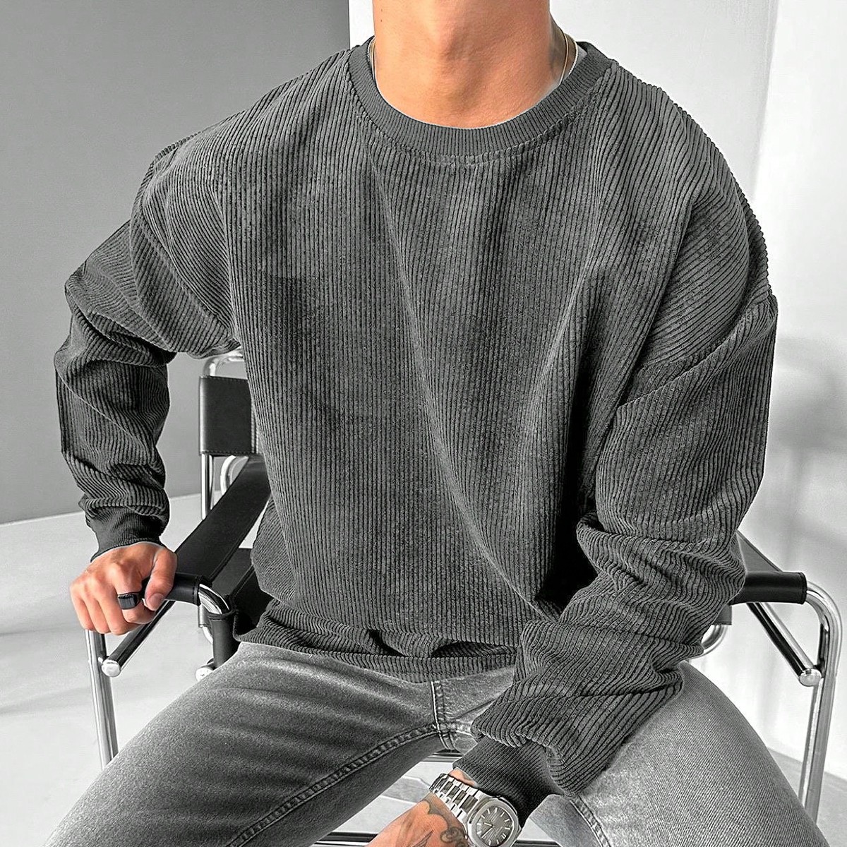 Sudadera casual de pana retro para hombres, adecuada para otoño/invierno
