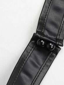 Yuwenier 性感复古 V 领 PU 皮革黑色吊带连衣裙弹力骨架露背侧拉链塑身衣褶皱连衣裙适合万圣节派对装 - 黑色 - 查看 9