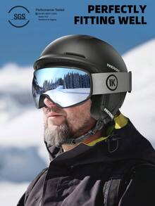 Snowboard Helmet Set With Goggles For Adults, Sturdy PC Shell & Shock-Absorbing EPS Foam & Soft Lining, Snow Sports Helmet And Glasses For Men And Women - 黑色 - 查看 3