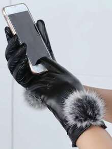 1pair Men Winter Warm Hand Warmers Full Fingers Thickened Fleece Gloves Waterproof Wind Proof Outdoor Motorcycle Cycling Thermal Gloves Leather Thickened Ski Gloves Touch Screen Gloves Unisex