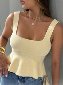 Women's Tank Top With Ruffle Peplum Tricot Modal Summer 2025 Realize Trico Rodadinha - Blanco - Ver 2