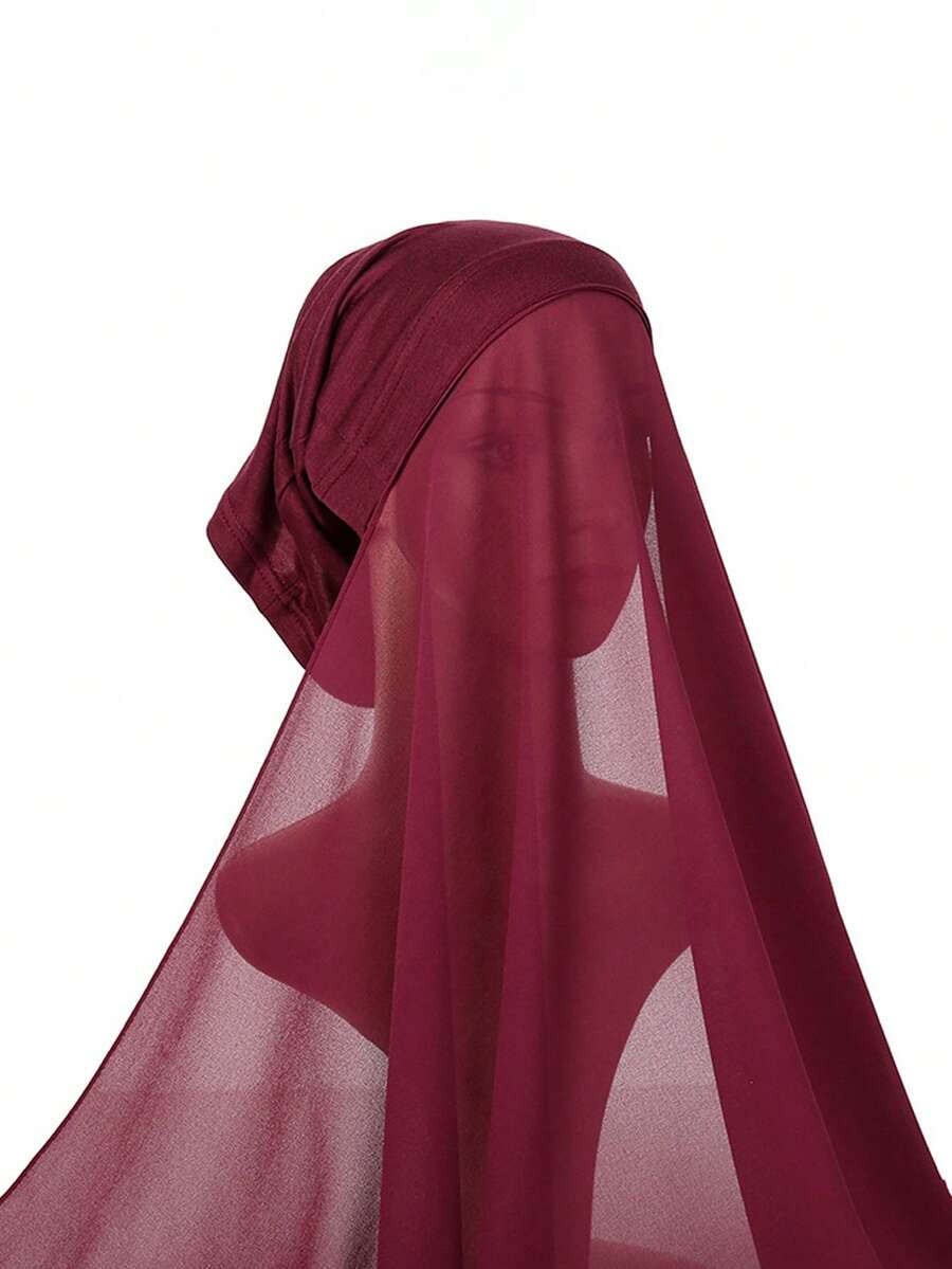 FADZOYLE 1 Stück praktischer einfarbiger Chiffon Hijab & elastische Unterkappe, atmungsaktiver dehnbarer Turban Hut, langer Kopftuchschal, Bandana Hijab, weich und leicht, multifunktional für muslimisches bescheidenes Gebet, täglichen Gebrauch, praktisch und sicher, Zubehör für Frauen, seidig, großzügige Größe für Abendkleider, Party, Reise, Büro, Geschenk, Feiertag, Strandtuch - Verschiedenfarbig - Übersicht 1