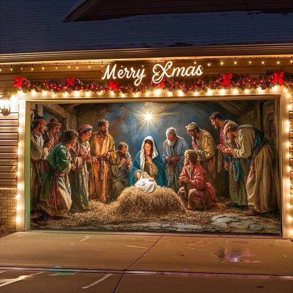 Faixa de decoração de porta de garagem com cenário de Natal - 1 peça, perfeita para festas e comemorações internas/externas