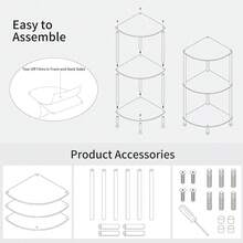 1 件亚克力透明三角形落地角架，2-4 层现代家居落地角桌，适用于客厅、卧室、浴室
