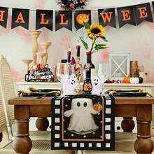 1 pièce Décoration de table d'Halloween, citrouille Jack-O'-Lantern, fantôme, toile d'araignée, chat noir, points, décorations intérieures et extérieures pour la maison, la cuisine et la salle à manger pour les fêtes