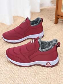 女士雪地靴保暖踝靴防滑防水保暖内衬加厚鞋底百搭休闲黑色冬季鞋 - 紅色 - 查看 6