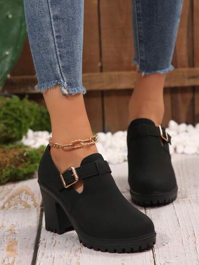 كلاسيكي جديد كعب سميك كعب عالي أشرطة مشبك، قاع ناعم أحذية مريحة للأمهات، كعب عالي منصة مقاوم للماء، أحذية خفيفة الوزن للعمل للنساء