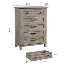 mteryoing 5-Drawer Dresser For Bedroom, 41.3" Tall Wood Chest Of Drawers, Freestanding Storage Closet Organizer With Large Vertical Drawers For Clothes, Bedroom, Living Room, Dorm - 灰色 - 查看 2