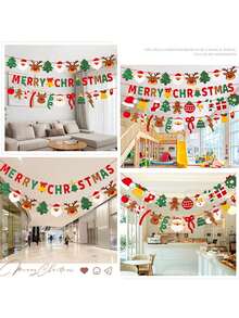 1 pièce Décoration de bannière de Noël, sapin de Noël, cerf, Père Noël, bonhomme de neige, pain d'épices. Décoration de scène d'ambiance d'arbre de Noël. Décoration suspendue de drapeau coloré. Convient pour la décoration intérieure/extérieure, décorations de cheminée de style ferme pour Noël, décoration de maison de Noël, décoration de fête de Noël, décoration de salon, Joyeux Noël, cadeaux de Noël
