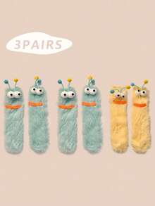 1/2/3 双女士趣味袜子、节日袜子、卡通袜子、毛绒袜子、节日袜子、中筒袜、大眼袜子、可爱袜子、保暖袜子 - 彩色 - 查看 68