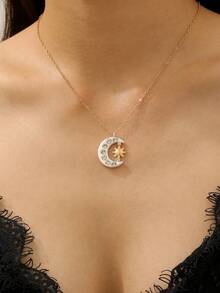 1 件简约时尚月亮和太阳吊坠项链，女士配饰，适合派对、宴会和节日 - 彩色 - 查看 2
