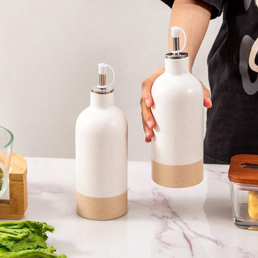 1/2 件陶瓷橄榄油分配瓶，430 毫升/15.2 盎司现代简约风格橄榄油和醋分配瓶，带不锈钢倒油器，适用于储存醋、酱油、咖啡糖浆、液体、乔迁和节日礼物
