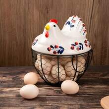Zazumi Egg Basket 1pc Chicken Egg Holder, Fresh Egg Storage Basket Countertop,Decorative Ceramic Lid With Wire Basket,Holds 2 Dozen Egg - Multicolor - View 13