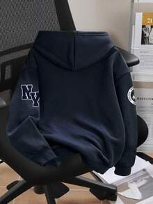 Young Boy Letter Print Warm Hoodie Sweatshirt