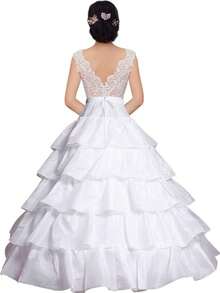 1 件白色女式多层荷叶边长裙、万圣节服装配饰、婚礼装饰 - 白色 - 查看 3
