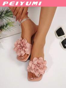 Women's Elegant Flat Sandals, Fashionable Floral Decor, Comfortable & Versatile, Suitable For Outdoor And Beach Wear - Pink - View 5