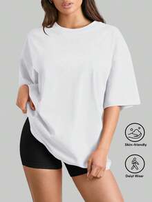 SUPEKYKO 2件套加大码女式运动上衣 - 夏季短袖衬衫，休闲宽松T恤，健身服 白色 - 白色 - 查看 6