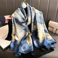 35.43inch Blue Printed Square Scarf, Fashionable Slim Satin Shawl, Summer Women's Headscarf - Màu xanh - Xem 3