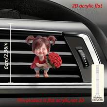 1 Stück süßes Mädchen mit roten geflochtenen Haaren 2D Acryl Rose Muster Auto Clip, aus strapazierfähigem Acrylmaterial, passend für die meisten Automodelle, Auto Innenraum Deko Geschenk - Verschiedenfarbig - Übersicht 2