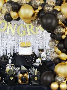 114 Piezas Globos para Fiestas de Cumpleaños, Reuniones, Clubs, Fiestas de Revelación del Sexo del Bebé, Navidad, Halloween - oro negro - Ver 8