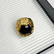 1 pieza Anillo abierto de diseño único vintage con piedra natural exagerada, ágata negra, lapislázuli, cristal blanco, lava, adecuado para mujer para uso diario, citas, vacaciones, festivales de música, fiestas, Año Nuevo, Día de la Madre, regalo del Día de San Valentín