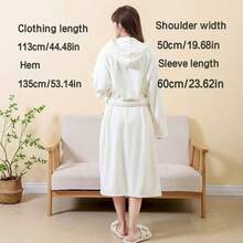 1 pieza Bata de baño blanca bordada para adultos, larga, suave, gruesa, con capucha, absorbente y de secado rápido, de unicolor, adecuada para dormitorio, baño, piscina, vuelta al colegio, primavera/otoño/invierno