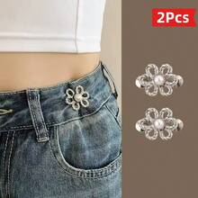 1/2/3/5 件裤腰收紧器，可调节腰带扣套装，用于牛仔裤的额外纽扣，使裤子、牛仔裤、袖子更紧的纽扣调节器（银色）可调节金属纽扣针，适用于牛仔裤和服装，时尚女孩配饰 - 彩色 - 查看 19