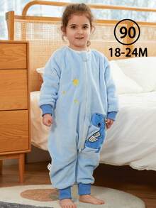 MICHLEY 1Pc Baby Flannel Cartoon Printing Long Sleeve Zipper Wearable Baby Products Unisex Cute Casual Suitable For Daily Use In Autumn And Winter - 恐龍 - 查看 10