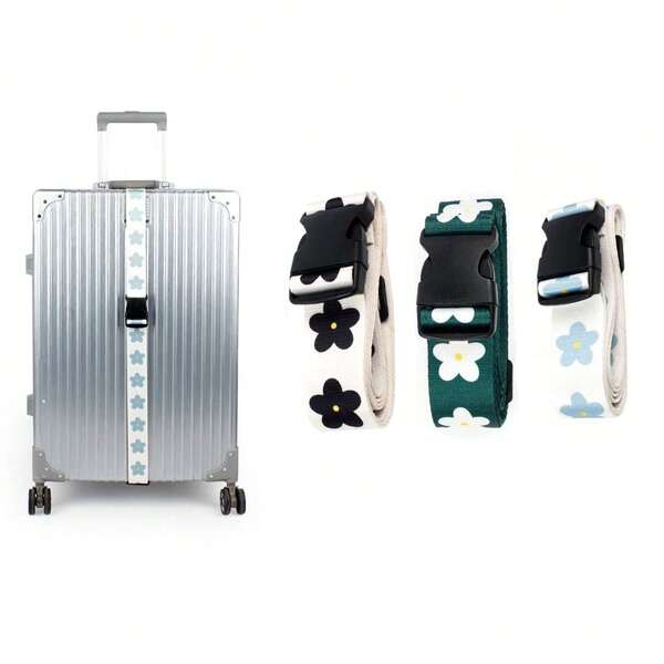 NYXIA 1 szt. Regulowany pasek do bagażu z nadrukiem kwiatowym, pasek do bagażu podróżnego z plastikową klamrą, zapięcie na klamrę, niebieski z białym i zielonym z białym wzorem kwiatowym