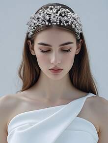 1pc Crystal Headbands, Fashionable Bridal Pearl Hairbands, Beaded And Hand Woven Rhinestone Decorations. Very Suitable For Women's Hair Accessories For Weddings, Holidays, Parties,And Christmas - A - View 2