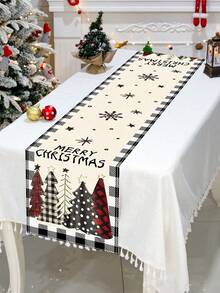 1Pc Merry Christmas Linen Table Runner, Tablecloth With Christmas Tree & Snowflake Design, Merry Christmas Atmospheric Table Cover, Merry Christmas Decoration, Xmas Decor, Christmas Decorations For Home, Christmas Ornaments, Table Decor - Multicolor - View 12