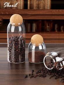 shoxil 1Pc Coffee Storage Jar, Glass Wooden Ball Lid Storage Bottle, Special Preservation Jar For Pour-Over Coffee, Tea Jar Storage Display Storage Bottle, Sealed Jar, Suitable For Kitchen Storage, Cafes And Festival Parties - Transparent - View 7