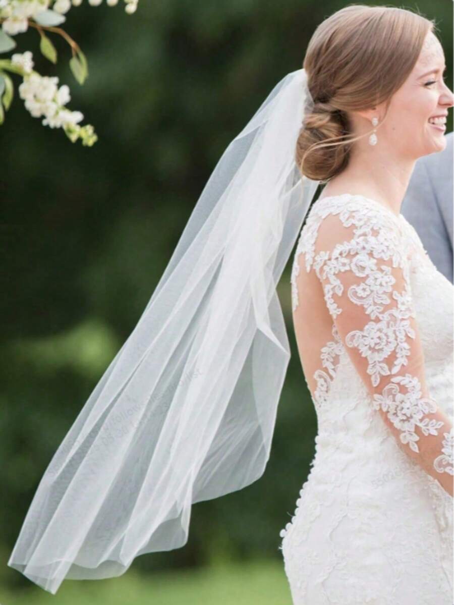 1pc Bridal Veil Comb Hairpin, Luxury Lace Edge Veil, Cathedral Wedding Veil, Wedding Accessory, Wedding Gift