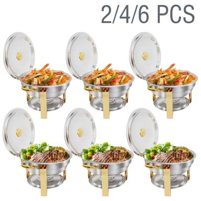 LAISONWARE 2/4/6 Pack 5QT Stainless Steel Round Chafing Dish Set, For Buffet, Home Party, Christmas Gathering, Catering Events - Complete Buffet Warming Tray Set, For Cooking, Holiday Theme, Food , No Power Needed, Essential For Holiday Buffet | Round Baking Dish | Catering Supplies