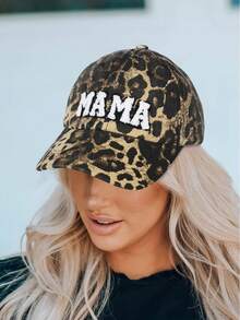 1 件女士豹纹 MAMA 棒球帽，可调节户外防晒休闲帽，适合秋冬旅行、沙滩派对 - 彩色 - 查看 2