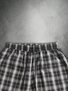 Men's Black & White Plaid Wide Leg Loose Casual Pants - Black and White - View 6