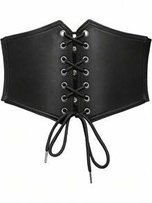 1pc Women's Adjustable Lace-Up Corset Belt, Fashionable Waist Cincher Suitable For Street Style Or Daily Outfit Matching - Black - View 3