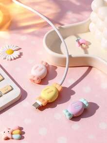 Protector de cable de teléfono con diseño de caramelo de dibujos animados, organizador de cable universal 2 en 1 con alivio de tensión y enrollador de cable para viajes