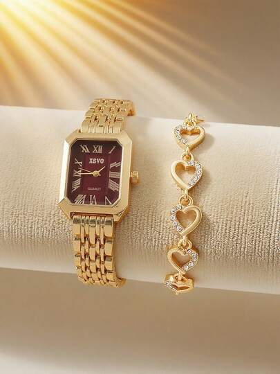 مجموعة ساعتين فاخرة من الفولاذ المقاوم للصدأ بعقارب كوارتز، ساعات مجوهرات بسيطة، مناسبة للتناسق اليومي، عيد الميلاد، الذكرى السنوية، هالوين، هدية (بدون علبة هدايا)