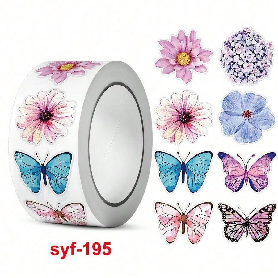 2000 Stickers/4Roll, 1inch Roll Butterfly Flower Shaped Stickers To Mobile Phone, Laptop, Painting Decoration And Decorate Gift Boxes Self-Adhesive Stickers Labels Baking Stickers - 1000張貼紙/2卷 - 查看 1