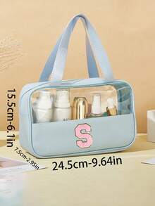 1pc Transparent PVC Makeup Organizer Bag, Letter Pattern, Waterproof & Portable, Plush Letter Zipper Design, Minimalist Style, Customizable Letter Stickers, Women's Travel Toiletry Bag, Bathroom Letter Combination Toiletry Bag (Letter A~Z), Gift For Mom, Beach Bag, Beach Essential, Beach Towel Storage Bag, Beach Accessories, Beach Supplies, Holiday Bag, Essential For Autumn/Winter Vacation, Valentine's Day Gift,Pouch,Makeup Pouch,Travel Essential - Multicolor - View 4