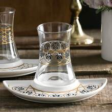 奢华咖啡杯套装 - 镀金郁金香玻璃杯和陶瓷碟，黑色茶杯，浪漫下午茶套装，适合茶会、礼品、乔迁之喜、婚礼，2 件套 - 彩色 - 查看 3